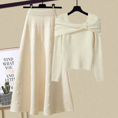 Strick-Set mit A-Linien-Rock | Schulterfreier Pullover | Femininer Chic