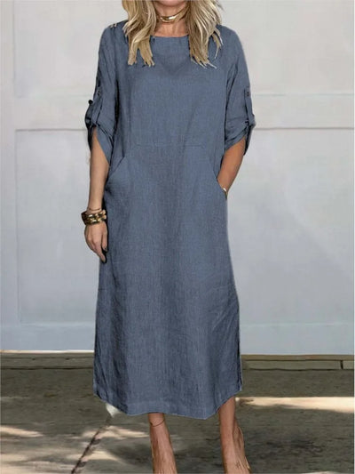 Stella™ - Stilvolles, bequemes, lockeres Leinenkleid mit kurzen Ärmeln