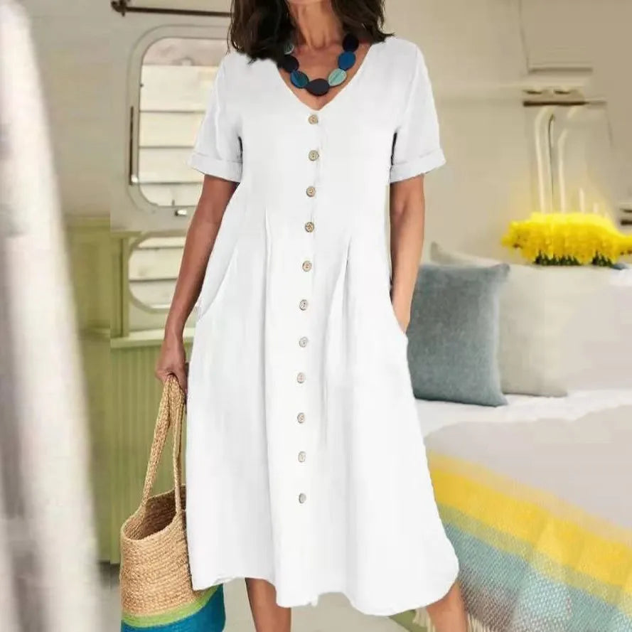 Sophie™ - Retro V-Ausschnitt Baumwoll-Leinen Lockeres Sommerkleid