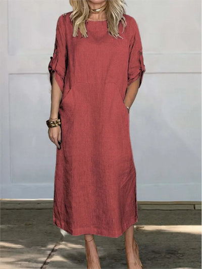 Stella™ - Stilvolles, bequemes, lockeres Leinenkleid mit kurzen Ärmeln