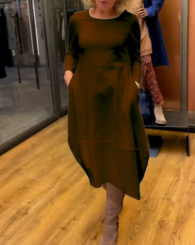 Elena - Schwarzes Midikleid mit Taschen