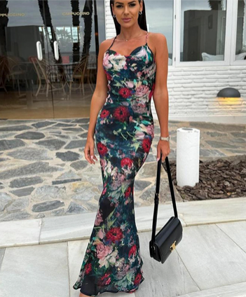 Maxikleid mit Spaghettiträgern | Florales Muster | Elegante Silhouette