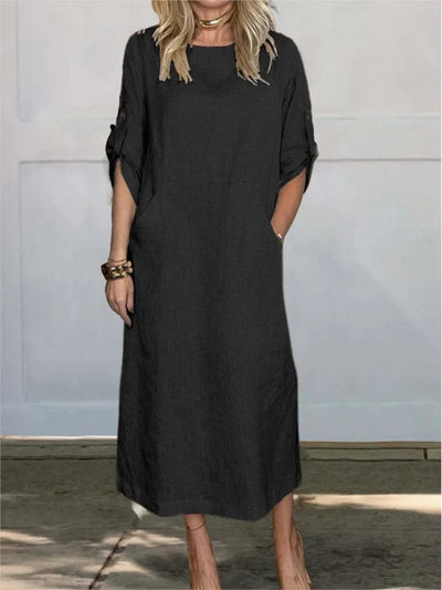 Stella™ - Stilvolles, bequemes, lockeres Leinenkleid mit kurzen Ärmeln