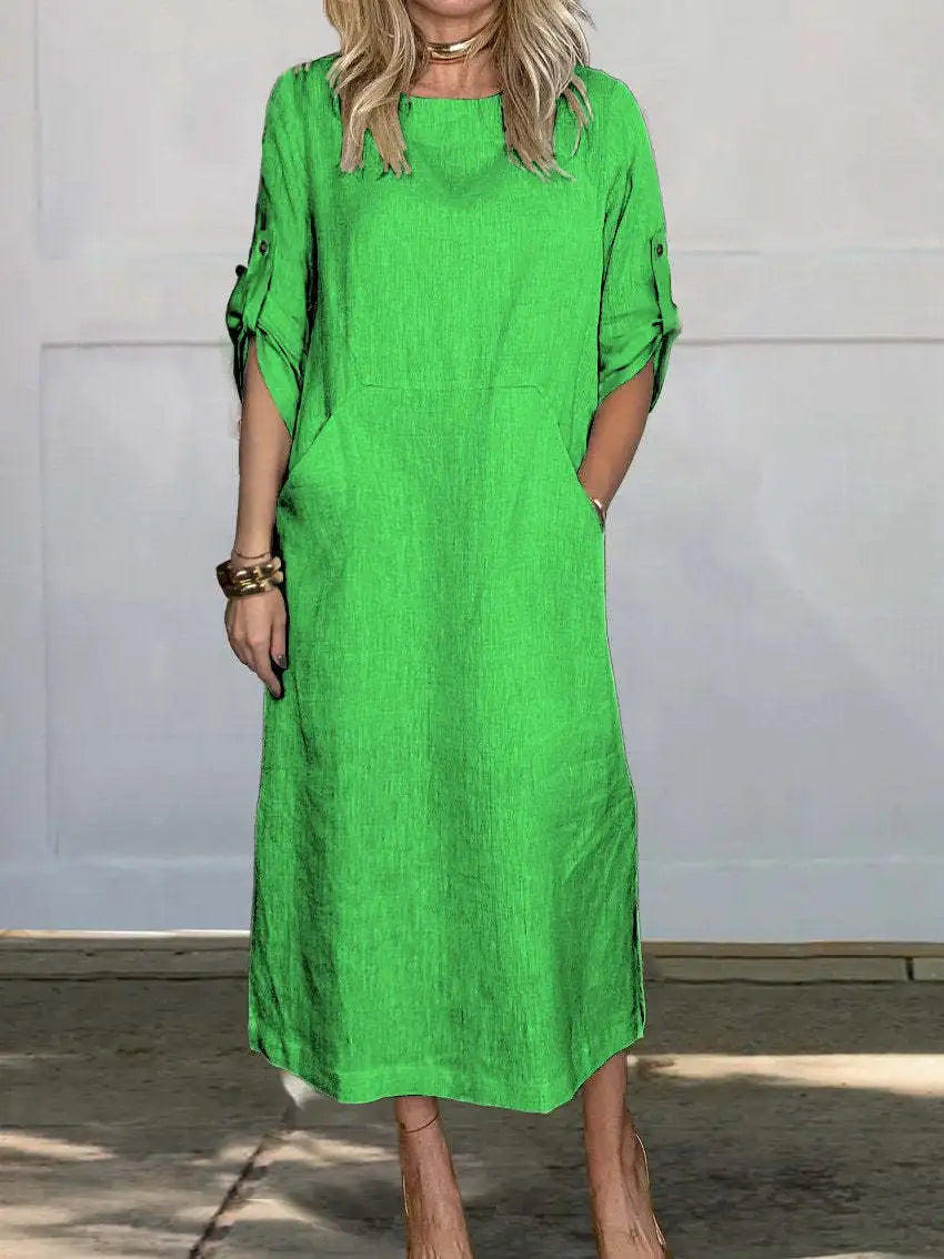 Stella™ - Stilvolles, bequemes, lockeres Leinenkleid mit kurzen Ärmeln