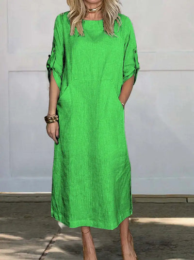 Stella™ - Stilvolles, bequemes, lockeres Leinenkleid mit kurzen Ärmeln