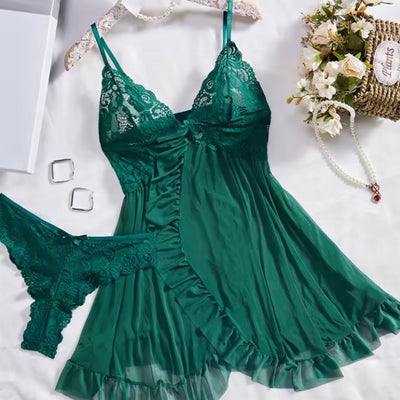 Spitzen-Babydoll | Transparente Eleganz | Verspielter Volantsaum