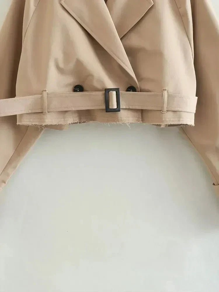 Damen Trenchcoat aus Baumwollmix mit Cropped-Schnitt und Reverskragen