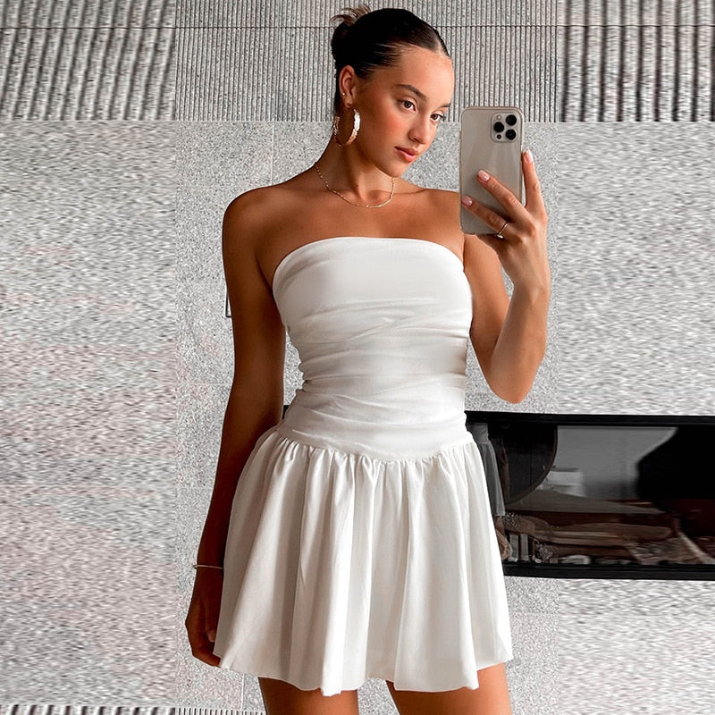 Zenaida - Elegantes Trägerloses Weißes Mini Kleid