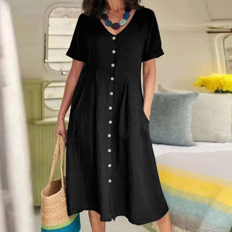 Sophie™ - Retro V-Ausschnitt Baumwoll-Leinen Lockeres Sommerkleid
