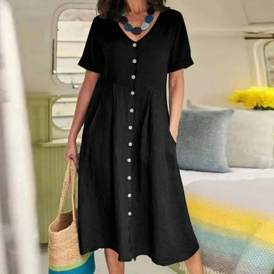 Sophie™ - Retro V-Ausschnitt Baumwoll-Leinen Lockeres Sommerkleid