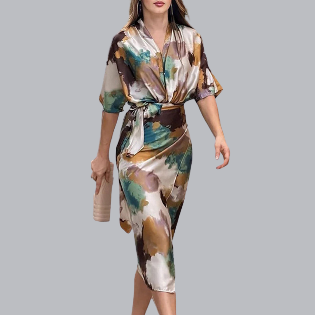 Hanneliese™ | Elegantes Satinkleid mit Wickeloptik