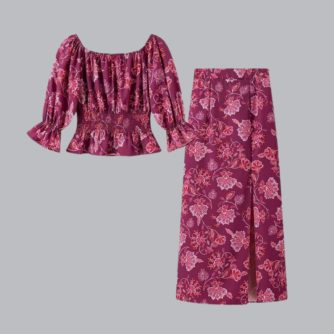 Isadora™ | Zweiteiliges Off-Shoulder Set mit figurbetontem Rock