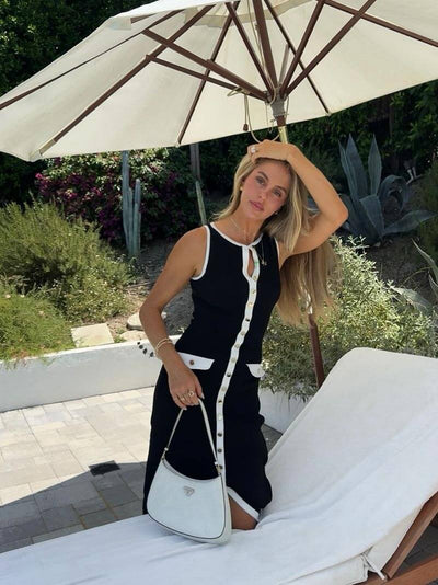 Strickkleid mit Knopfleiste | Ärmellos | Figurbetonte Silhouette