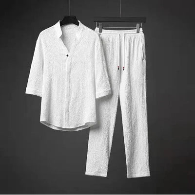 Zweiteiliges Herren-Sommer-Lounge-Set aus Leinen – Hemd und Shorts