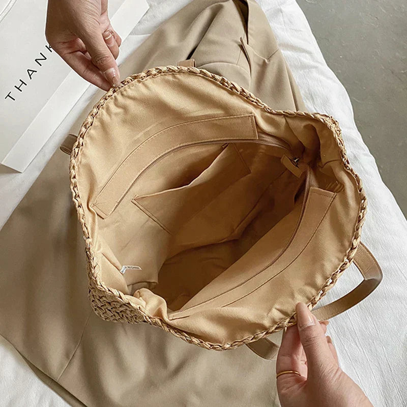 Runde Strohtasche | Handgewebt | Sommerlicher Stil