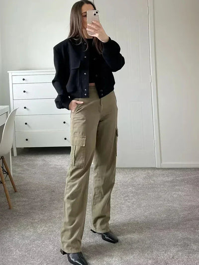 Bomberjacke für Damen | Cropped Schnitt | Aufgesetzte Taschen