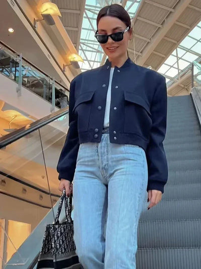 Bomberjacke für Damen | Cropped Schnitt | Aufgesetzte Taschen