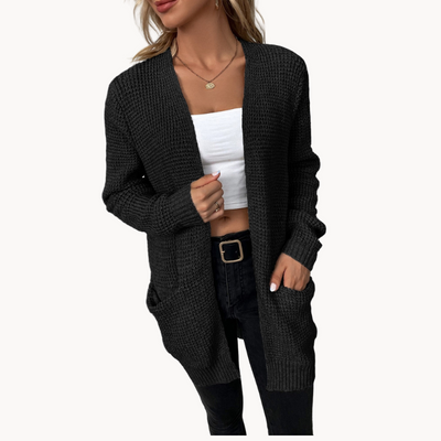 Uliana | Eleganter V-Ausschnitt Design Frauen lange Strickjacke