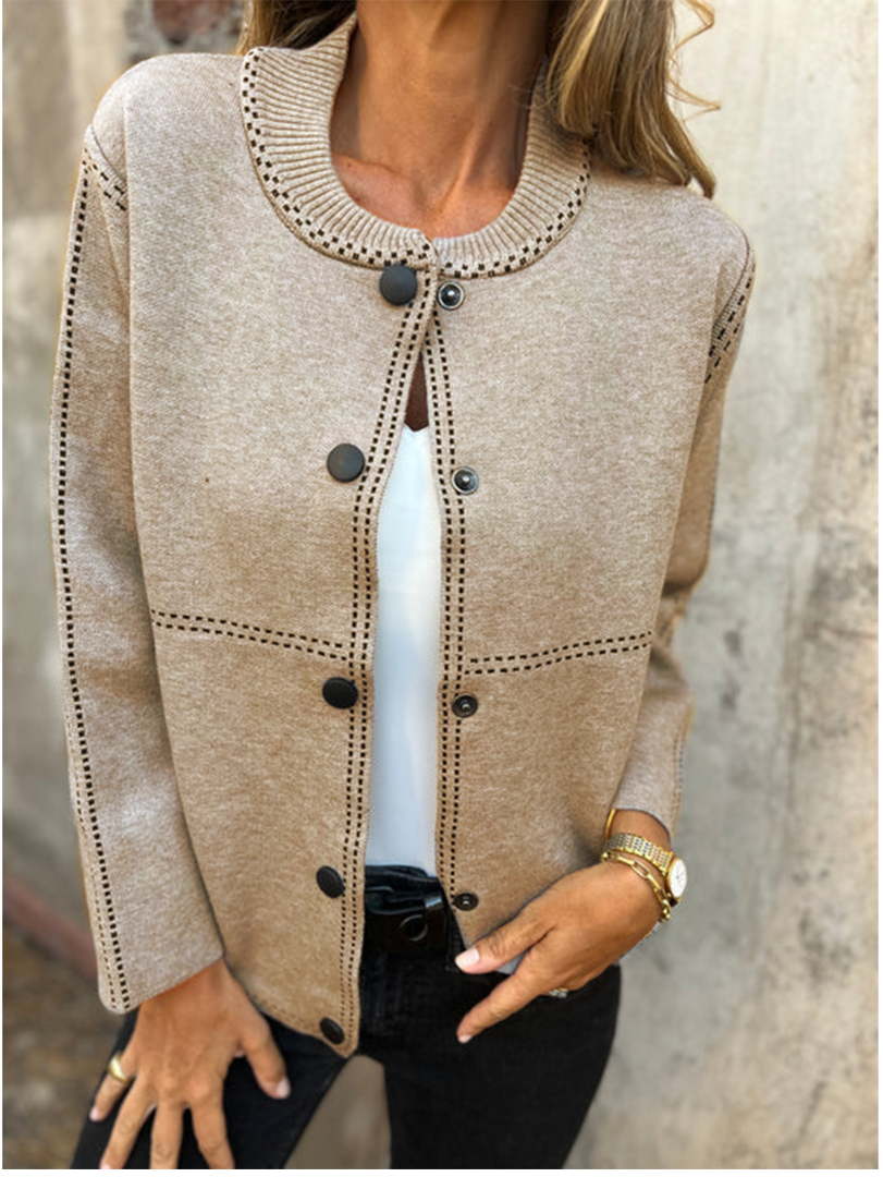 Jacke mit Kontrastnähten | Rundhalsausschnitt | Strukturierter Look