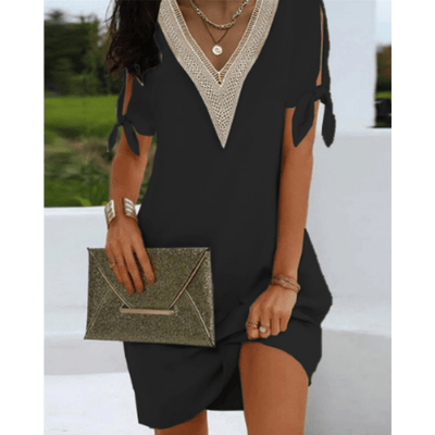 Sommerkleid mit V-Ausschnitt | Zierkante | Schleifenärmel