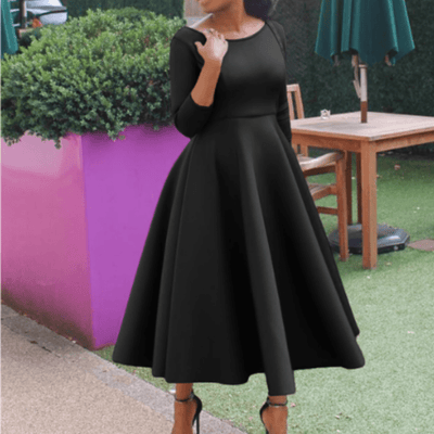 Midikleid mit 3/4-Ärmeln | Ausgestellter Rock | Femininer Rundhalsausschnitt