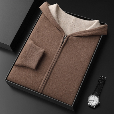Herren Kaschmir-Wolle Kapuzenpullover mit Reißverschluss - Premium Qualität