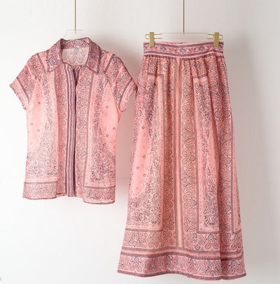 Zweiteiler-Set mit Bluse & Maxi-Rock im Paisley-Stil – Urban & Elegant