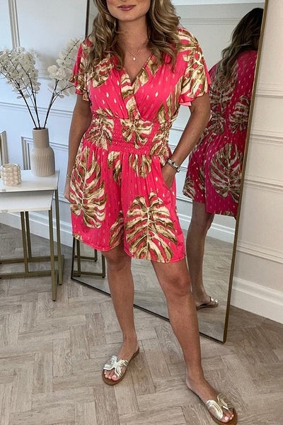 Karen - Schicker Eleganter Damen-Romper mit Blätterdruck