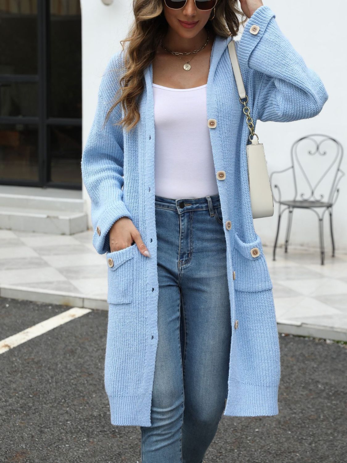 Strickmantel mit Kapuze | Knopfverschluss | Lässiger Komfort