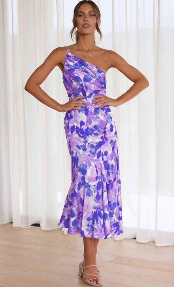 Aeris | Langes Asymmetrisches Kleid mit Blumenmuster