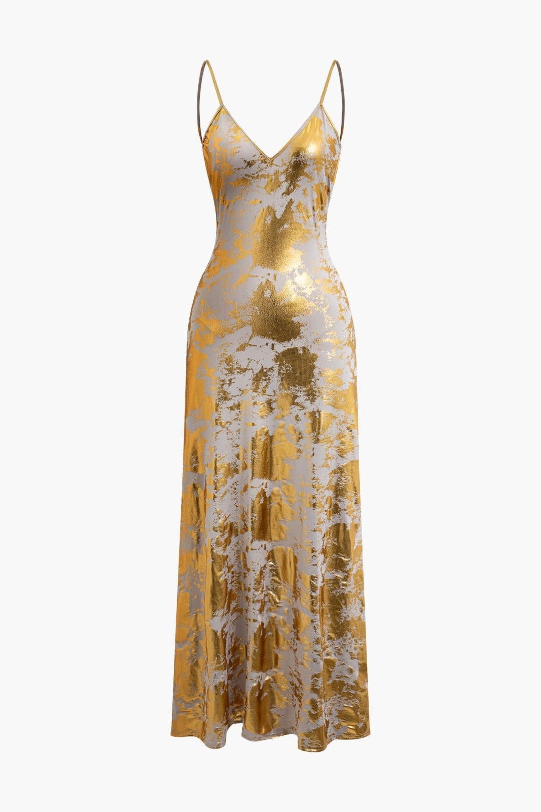 Abendkleid mit Spaghettiträgern und gold-schimmerndem Rock für Damen