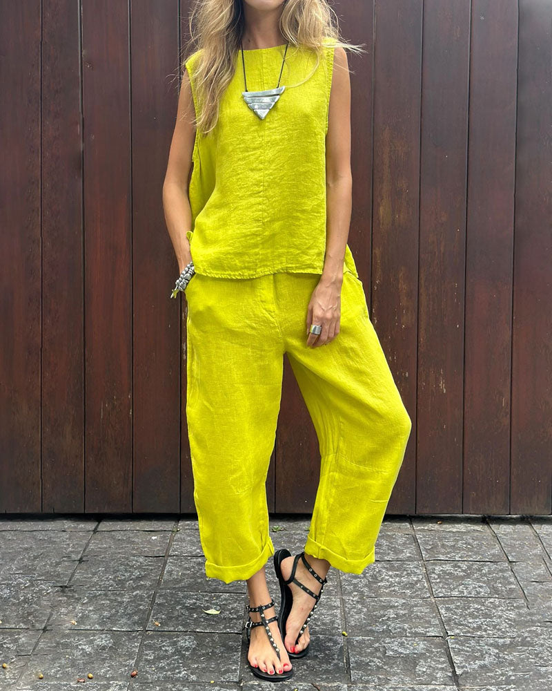 Sheila™ - Lässiges einfarbiges ärmelloses Top & Hose Zweiteiliges Set