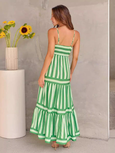 Maxikleid mit Spaghettiträgern | Gestreiftes Muster | Luftiger Sommerstil