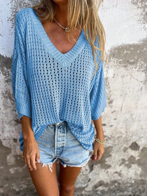 Sommer Pullover mit V-Ausschnitt