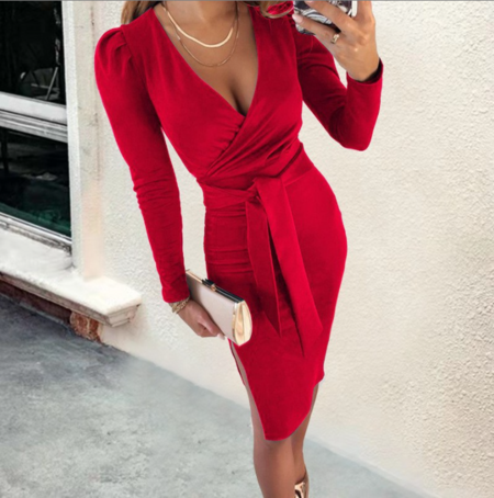 Ulaine™ | Langärmeliges Midikleid mit V-Ausschnitt