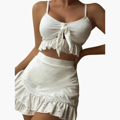 Bikini-Set Damen - 3-teilig mit Rüschen & High-Waist Design