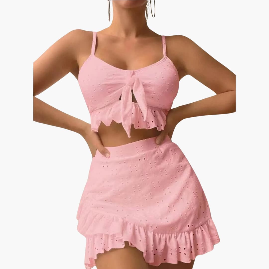 Bikini-Set Damen - 3-teilig mit Rüschen & High-Waist Design