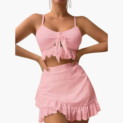 Bikini-Set Damen - 3-teilig mit Rüschen & High-Waist Design