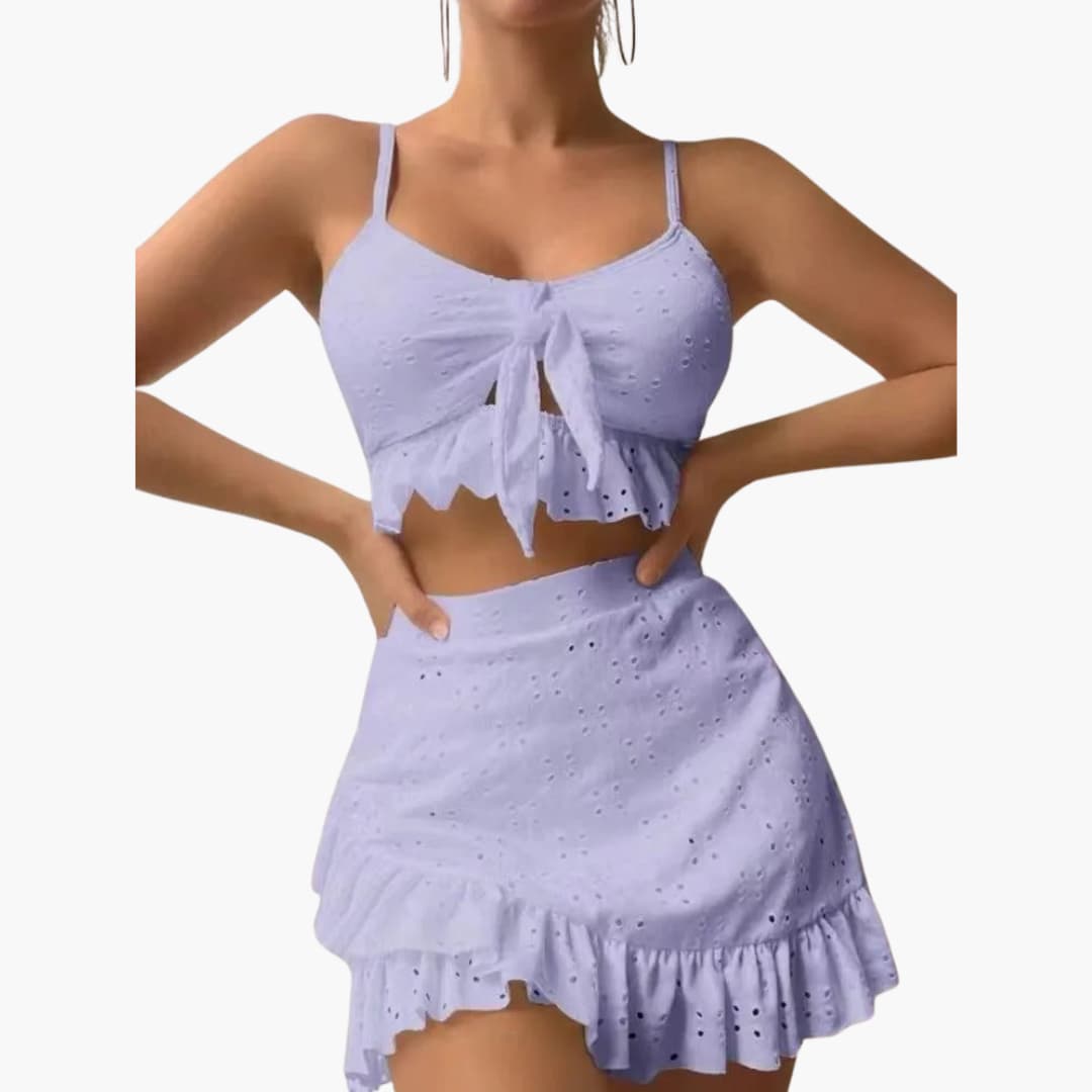 Bikini-Set Damen - 3-teilig mit Rüschen & High-Waist Design