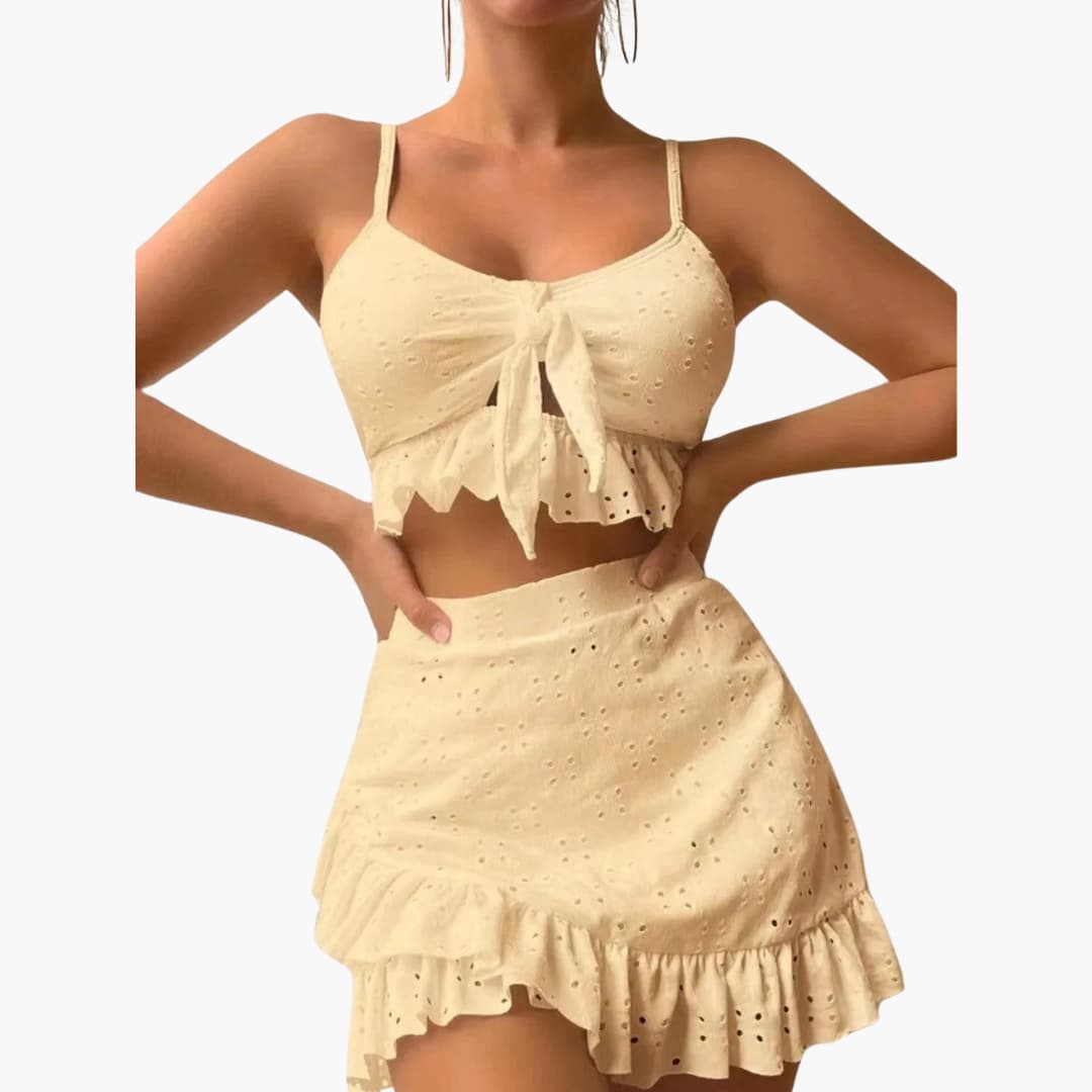 Bikini-Set Damen - 3-teilig mit Rüschen & High-Waist Design