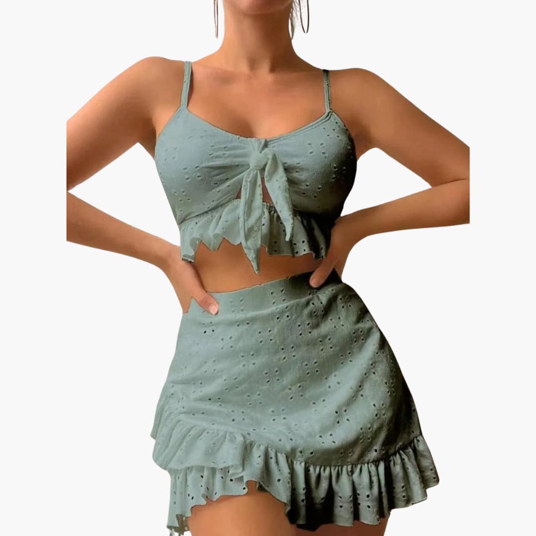 Bikini-Set Damen - 3-teilig mit Rüschen & High-Waist Design