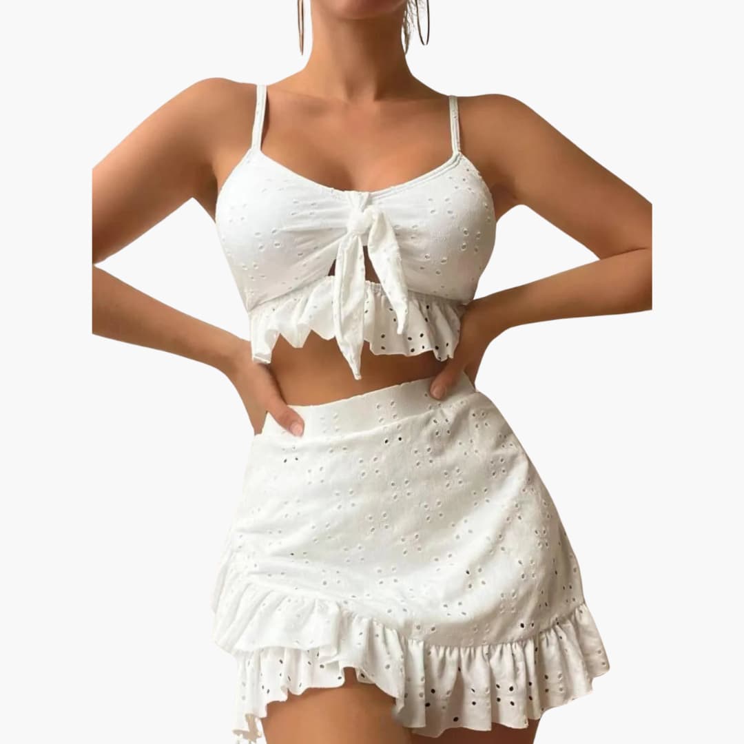 Bikini-Set Damen - 3-teilig mit Rüschen & High-Waist Design