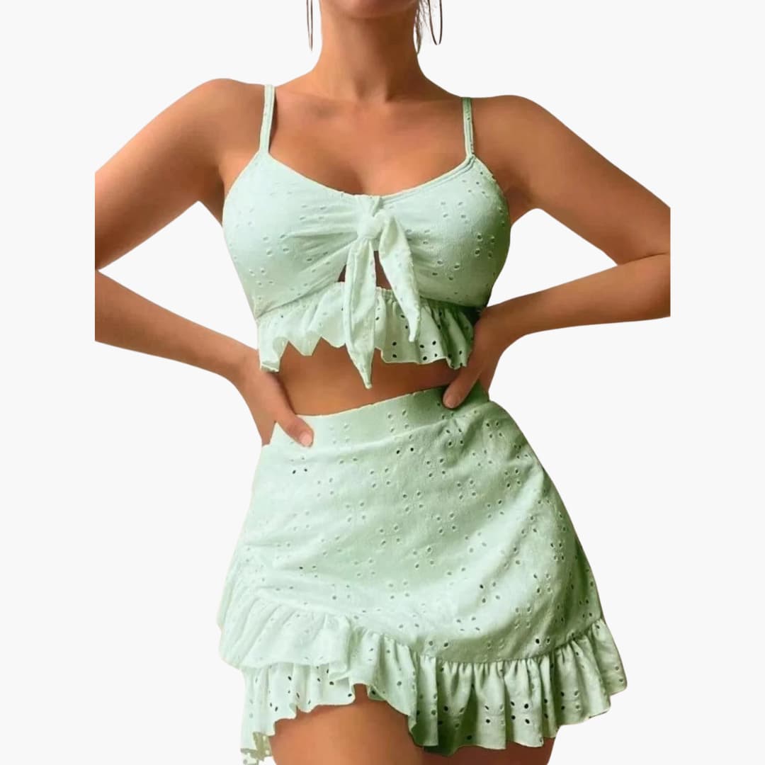 Bikini-Set Damen - 3-teilig mit Rüschen & High-Waist Design