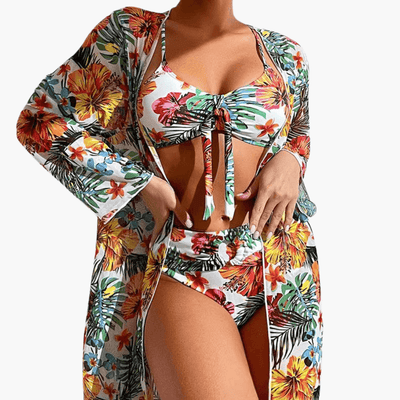 Bikini-Set mit Blumenmuster für Damen – inkl. Cover-Up