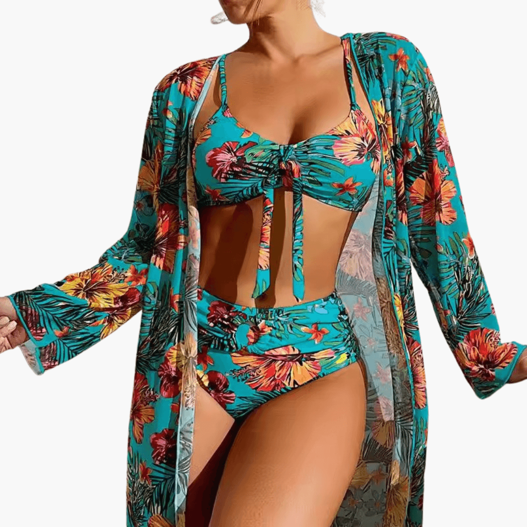 Bikini-Set mit Blumenmuster für Damen – inkl. Cover-Up