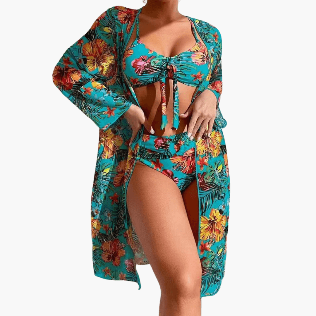 Bikini-Set mit Blumenmuster für Damen – inkl. Cover-Up
