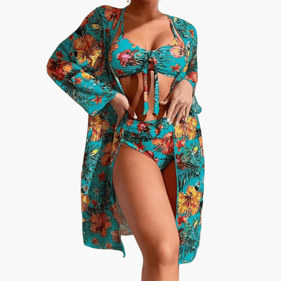 Bikini-Set mit Blumenmuster für Damen – inkl. Cover-Up