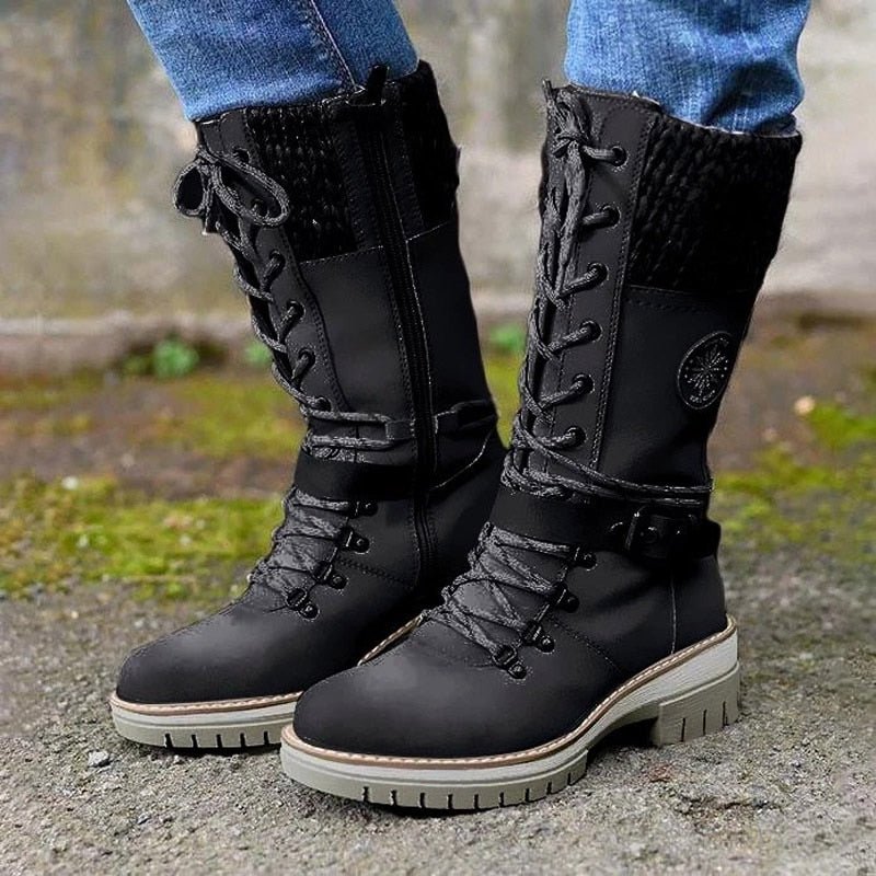 Damen-Winterstiefel mit seitlichem Reißverschluss | Gestrickter Bund