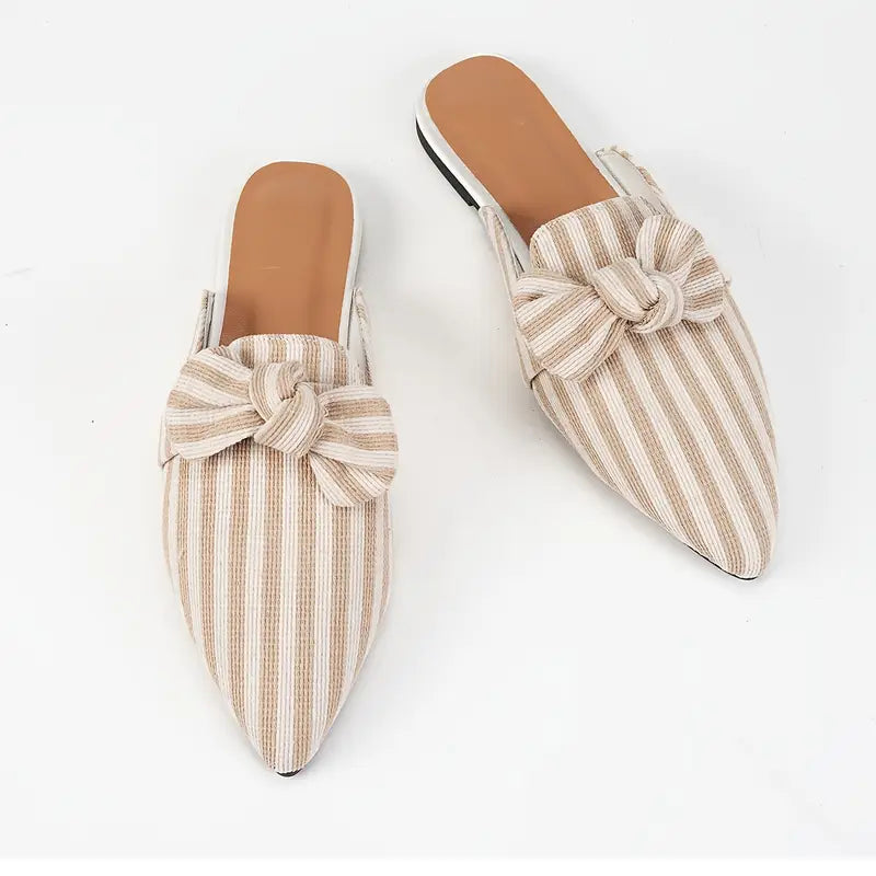 Mules mit Schleife | Spitz zulaufend | Feines Streifenmuster