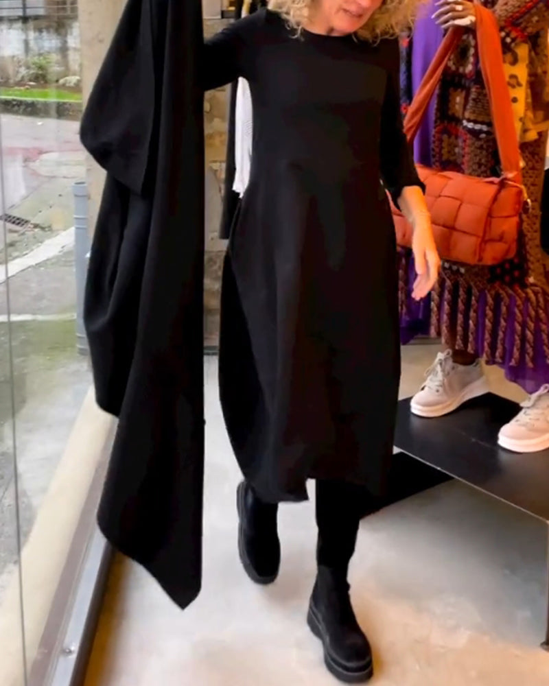 Elena - Schwarzes Midikleid mit Taschen